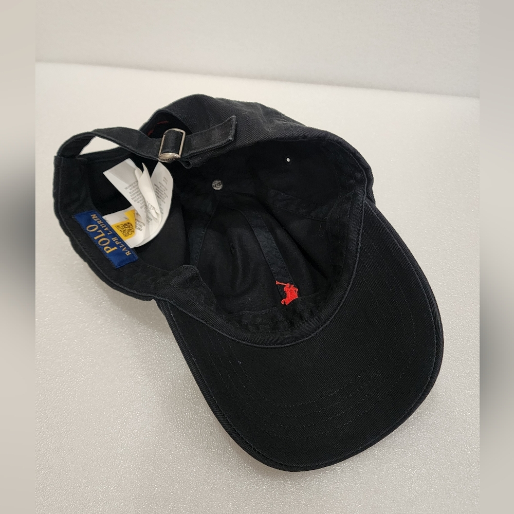 Ralph Lauren Polo Black Hat Baseball Cap Strapback  Red Pony One Size - Picture 6 of 8